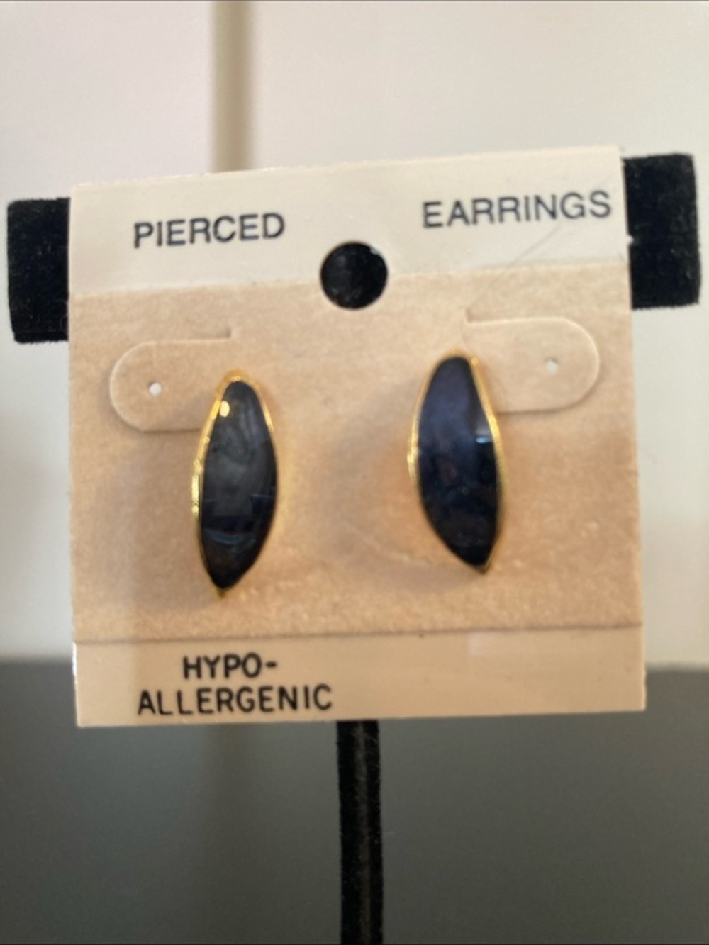 Gold-Trim Navy Marquise Stud Earrings